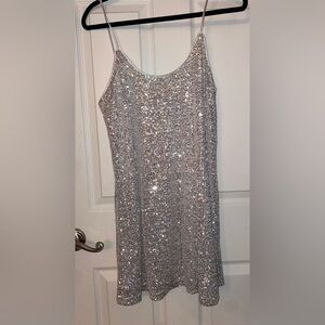 Lulu's Shimmering Silver Sequin Sleeveless Mini Dress Medium